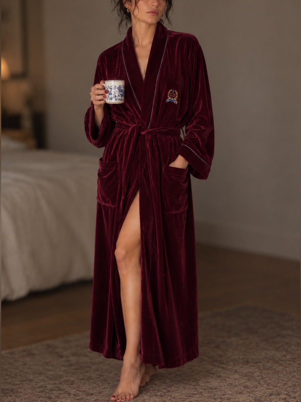 Rare Vintage Christian Dior Monsieur Velvet Robe 1980s Designer Lounge Unisex